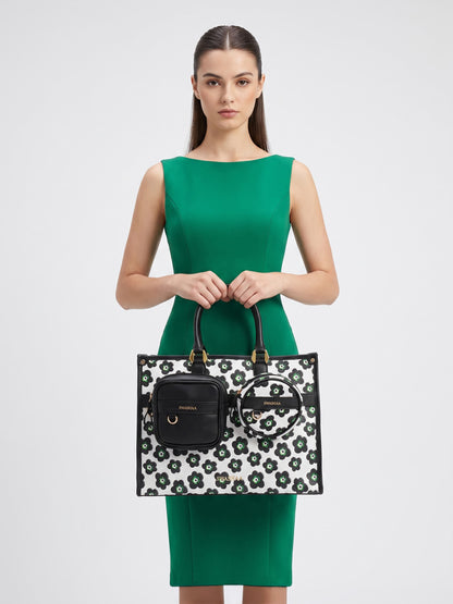 Blossom Black Green Floral Women's Leather Tote Bag