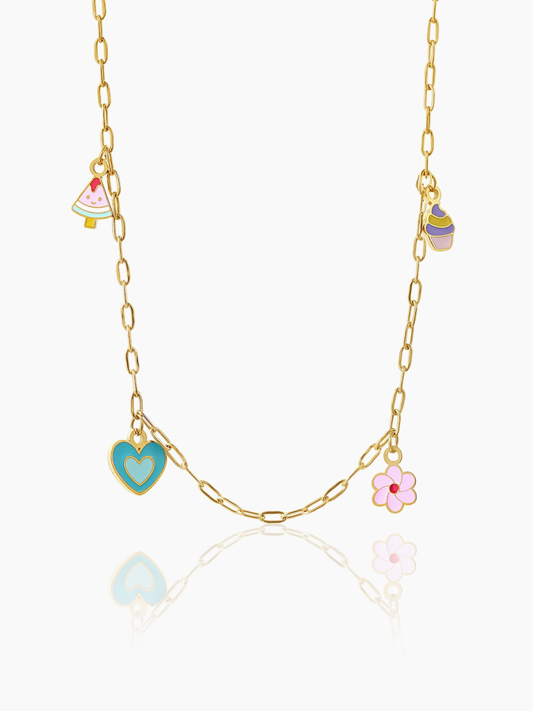 Blossom Love Watermalon, Flower, Heart, Cupcake Charms 18K Gold Plated Kid's Necklace