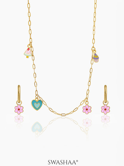 Blossom Love Charms Kid's Jewelry Set Of 2 - Necklace & Earrings