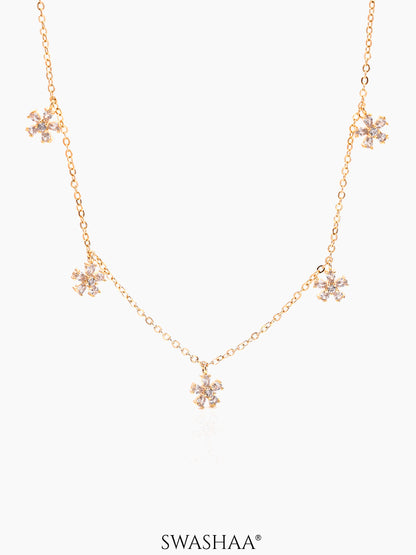 Blossomy Diamond Floral Flower Charms 14K Gold Plated Choker Necklace