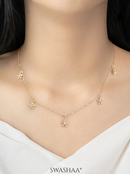 Blossomy Diamond Floral Flower Charms 14K Gold Plated Choker 