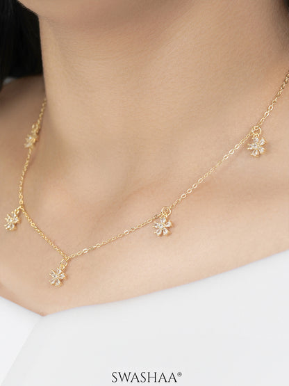 Blossomy Diamond Floral Flower Charms 14K Gold Plated Choker 