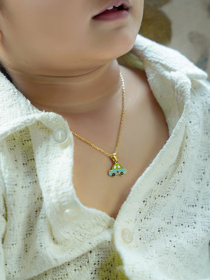 Blue Car Charm 18K Gold Plated Kid's Chain Pendant Necklace