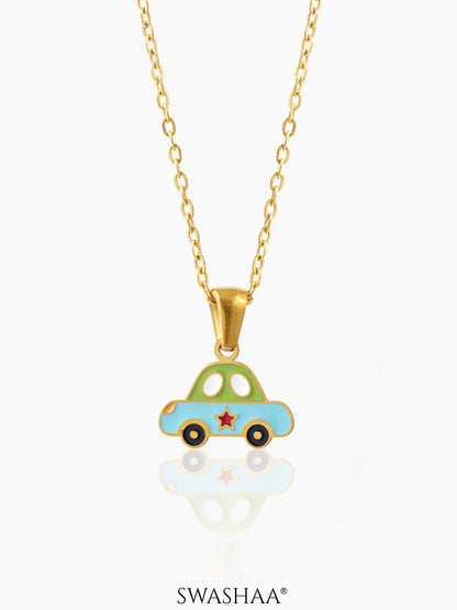 Blue Car Charm 18K Gold Plated Kid's Chain Pendant Necklace