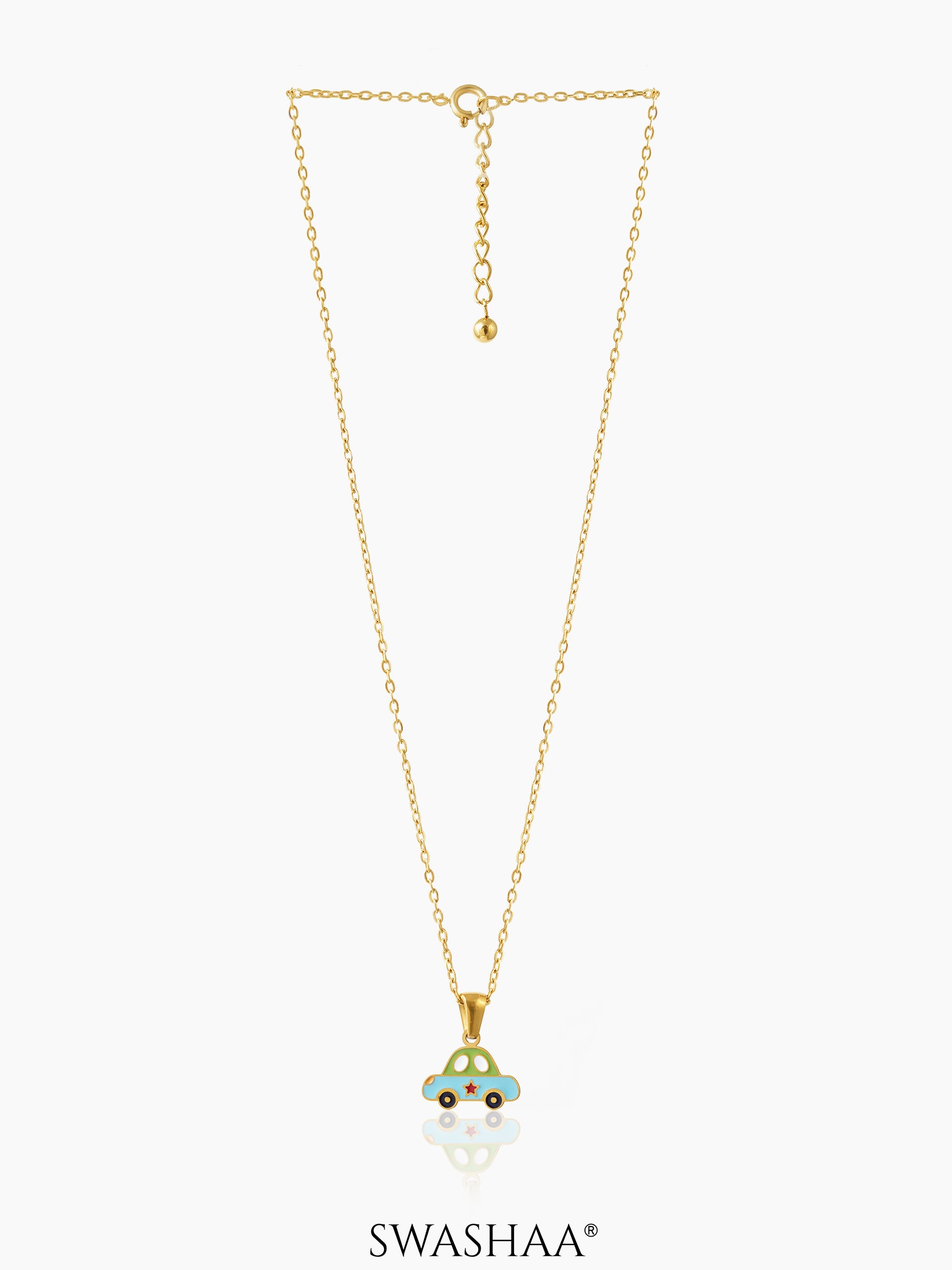 Blue Car 18K Gold Plated Kid's Pendant Necklace