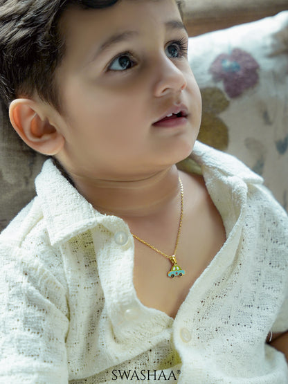 Blue Car Charm 18K Gold Plated Kid's Chain Pendant Necklace