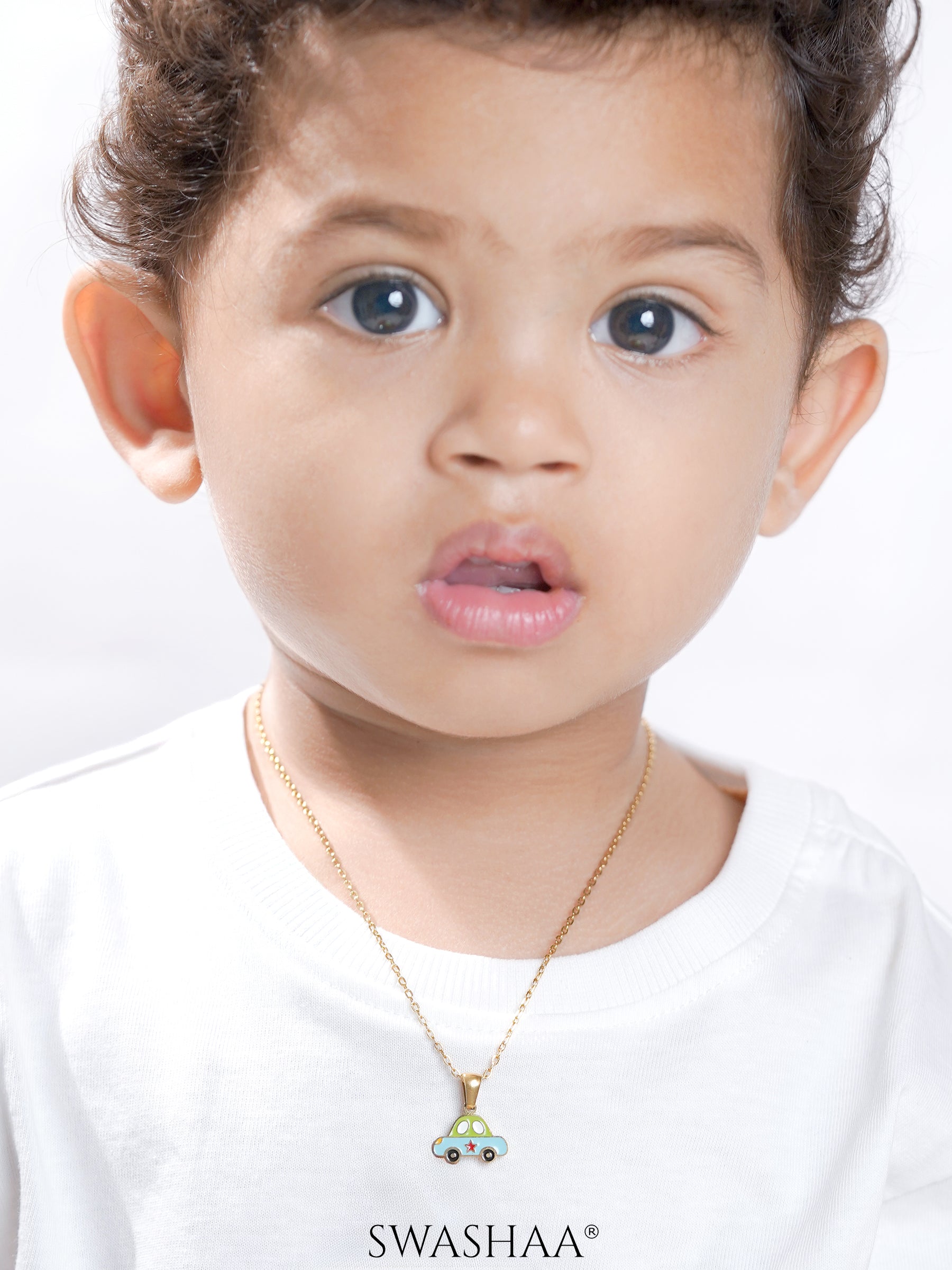 Blue Car Charm 18K Gold Plated Kid's Chain Pendant Necklace