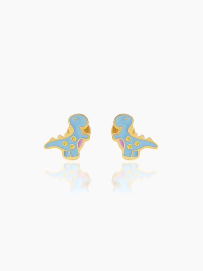 Blue Dina Dinosaur Charm 18K Gold Plated Kid's Stud Earrings