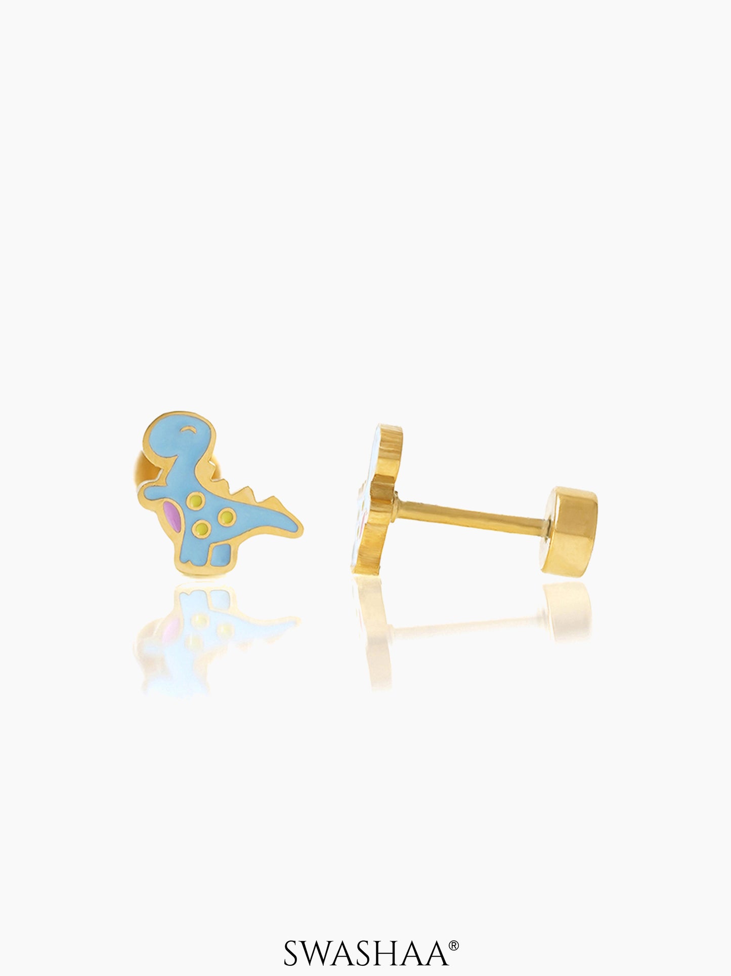 Blue Dina Dinosaur 18K Gold Plated Kid's Stud Earrings