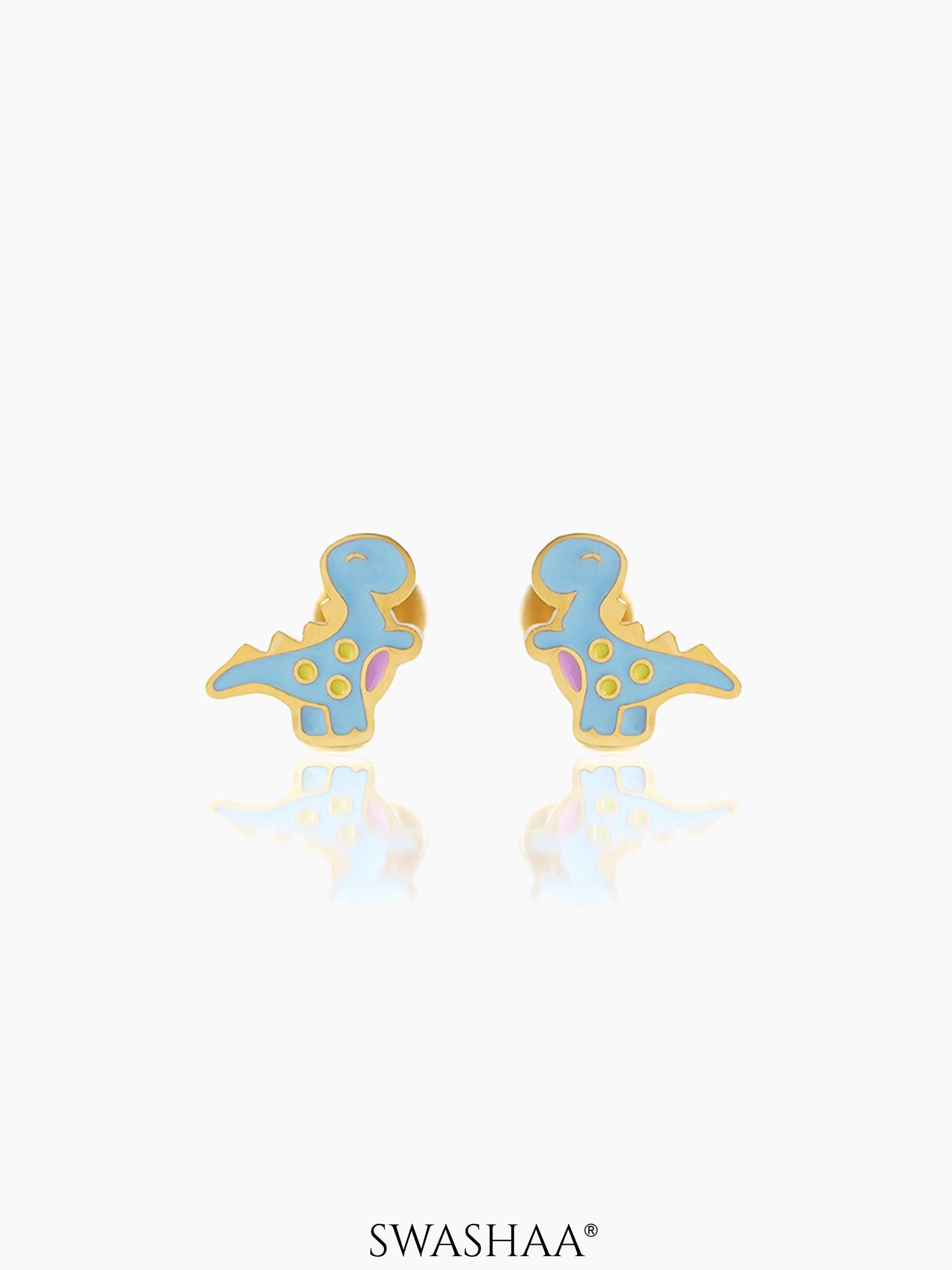 Blue Dina Dinosaur 18K Gold Plated Kid's Stud Earrings