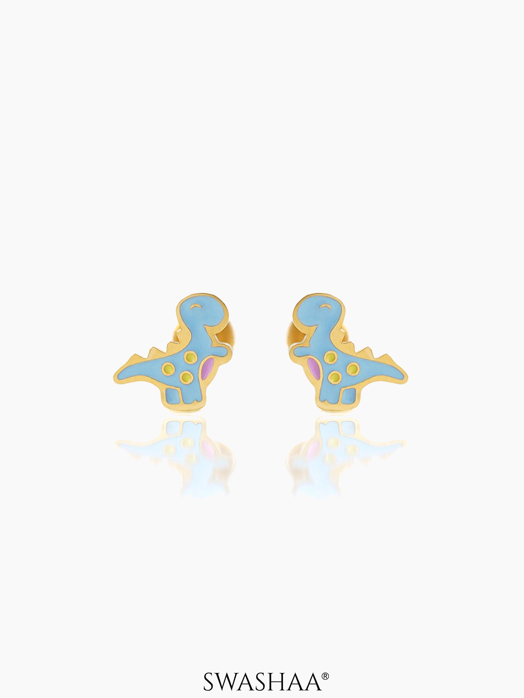 Blue Dina Dinosaur 18K Gold Plated Kid's Stud Earrings