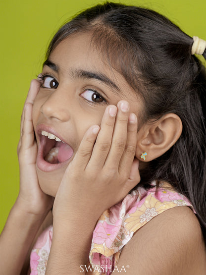 Blue Dina Dinosaur 18K Gold Plated Kid's Stud Earrings