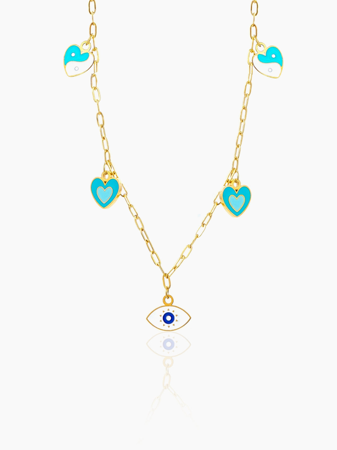 Blue Hearts Eye Charm 18K Gold Plated Kid's Necklace