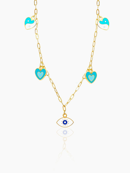 Blue Hearts Eye Charm 18K Gold Plated Kid's Necklace