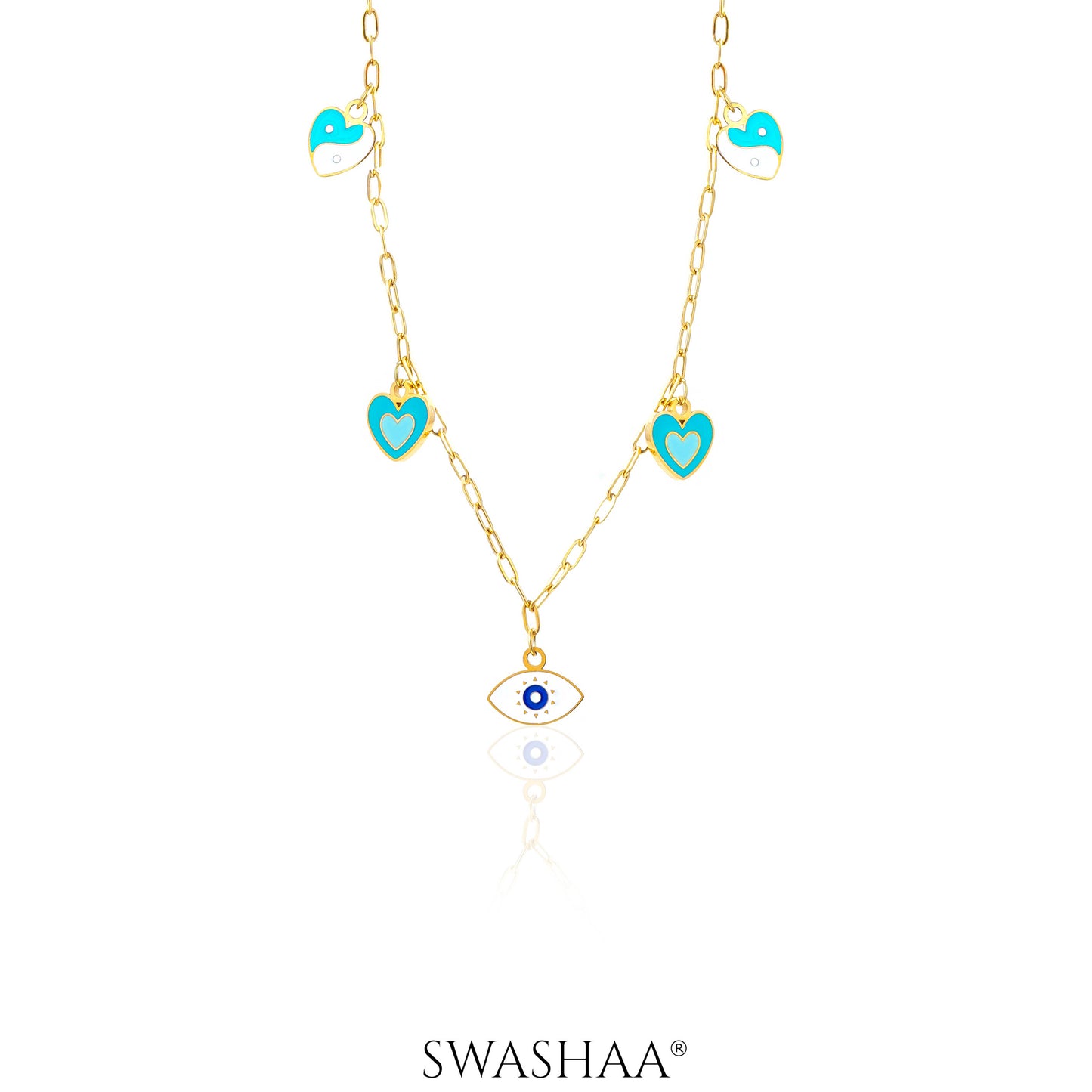 Blue Hearts Eye 18K Gold Plated Kid's Necklace