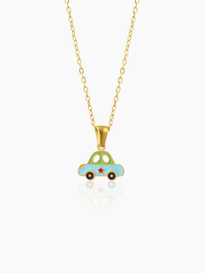 Blue Car Charm 18K Gold Plated Kid's Chain Pendant Necklace