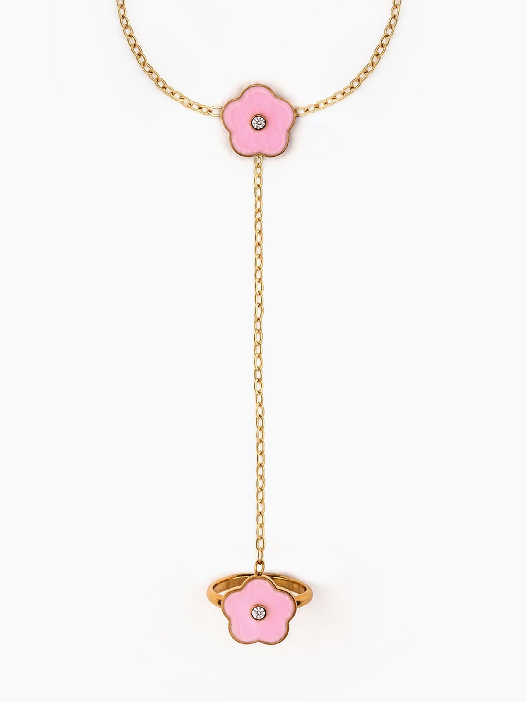 Blush Pink Floral 18K Gold Plated Kid's Ring Bracelet