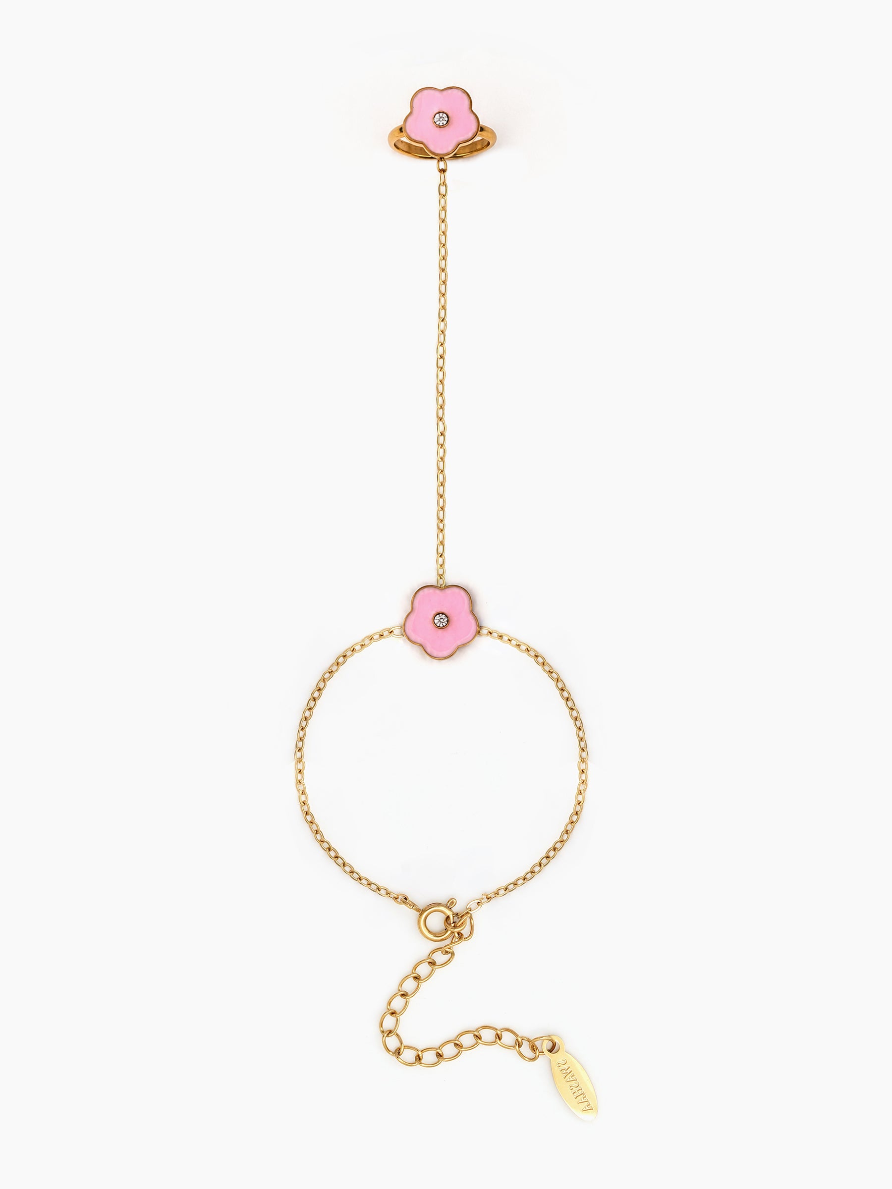 Blush Pink Floral 18K Gold Plated Kid's Ring Bracelet