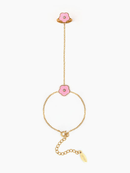 Blush Pink Floral 18K Gold Plated Kid's Ring Bracelet