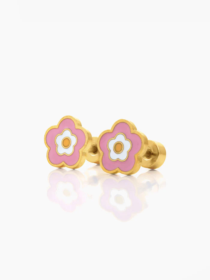 Blush Pink Flower Charm 18K Gold Plated Kid's Stud Earrings