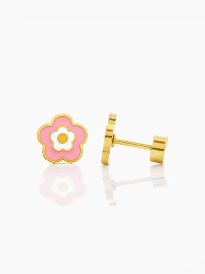 Blush Pink Flower Charm 18K Gold Plated Kid's Stud Earrings