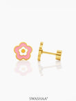 Blush Pink Flower Charm 18K Gold Plated Kid's Stud Earrings