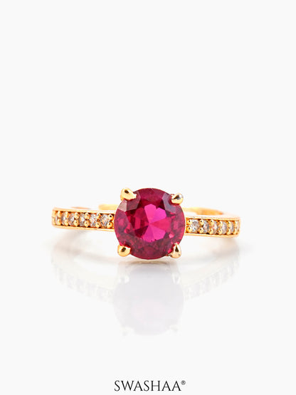 Blush Radiance Deep Pink  Diamond Solitaire 18K Gold Plated Ring