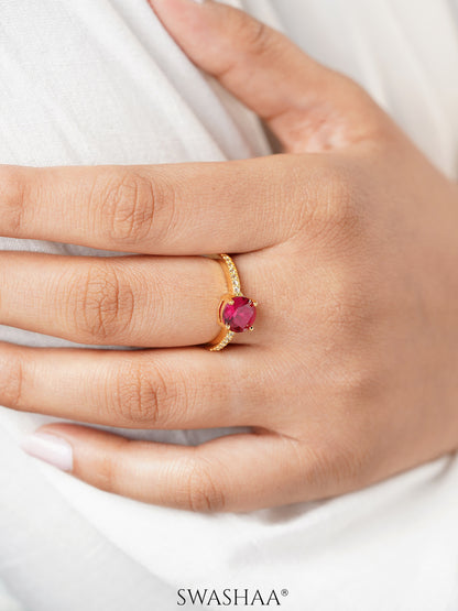 Blush Radiance Deep Pink  Diamond Solitaire 18K Gold Plated Ring