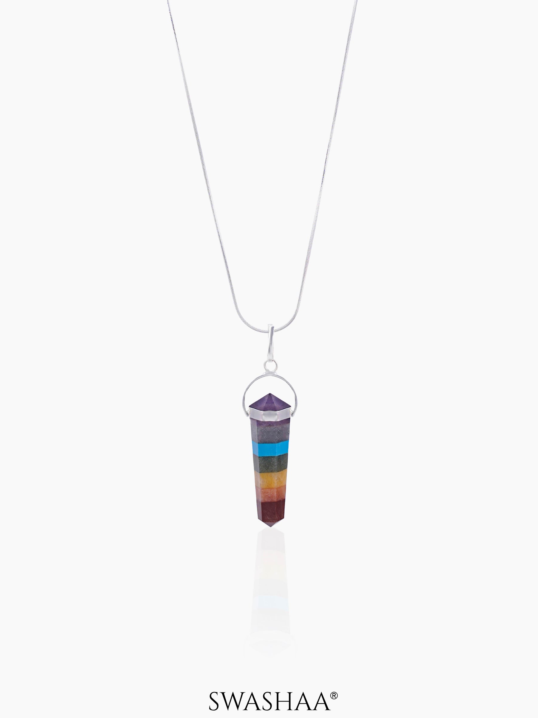 Bonded 7 Chakra Pencil Men's Chain Pendant | Natural Stone