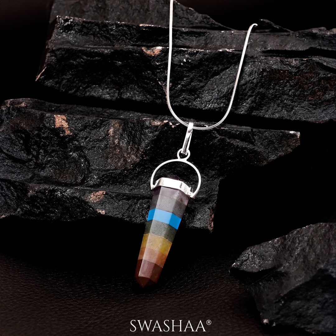 Bonded 7 Chakra Pencil Men's Chain Pendant | Natural Stone - Swashaa