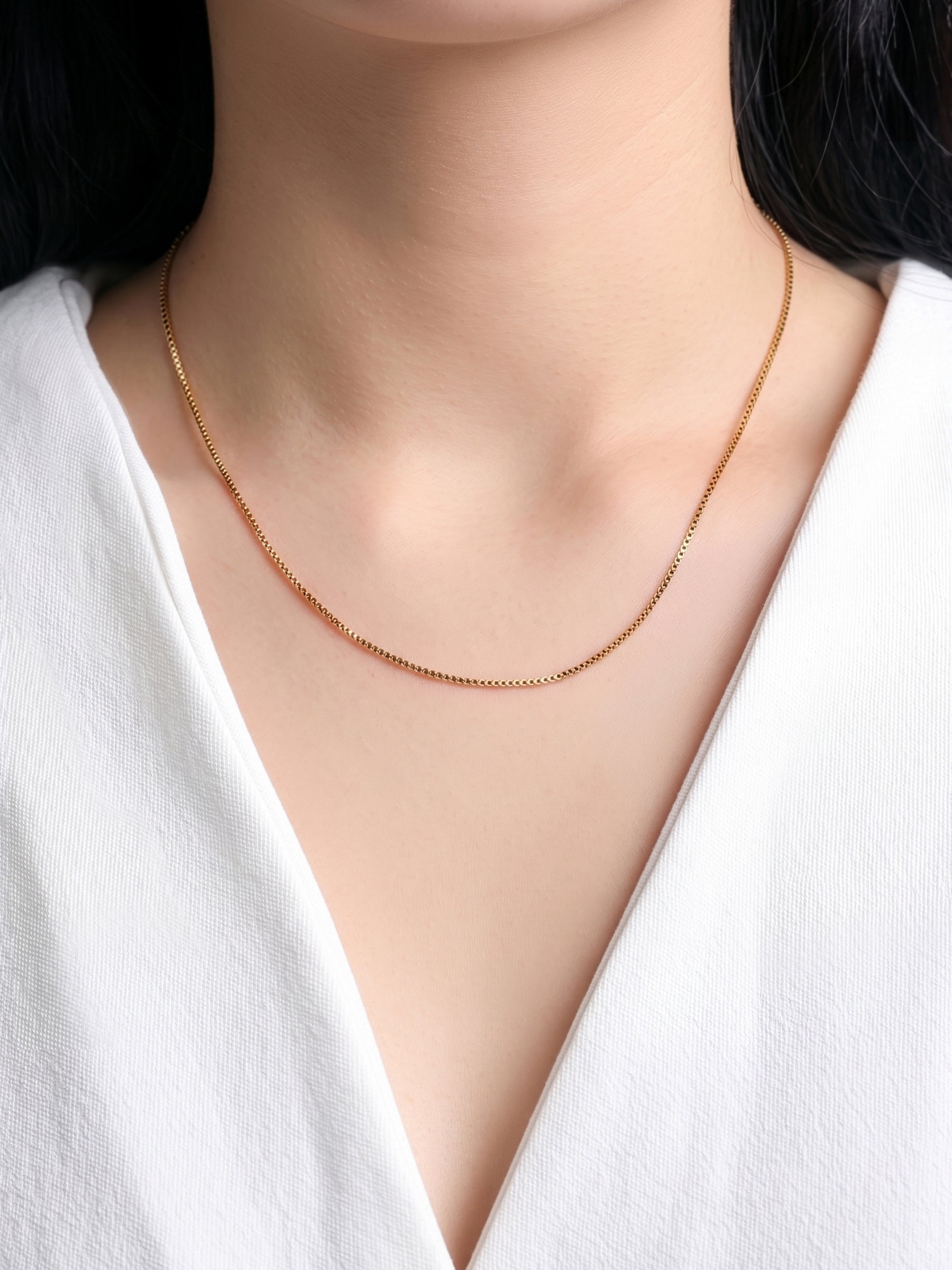 Box 18K Gold Plated 1MM Women's Chains