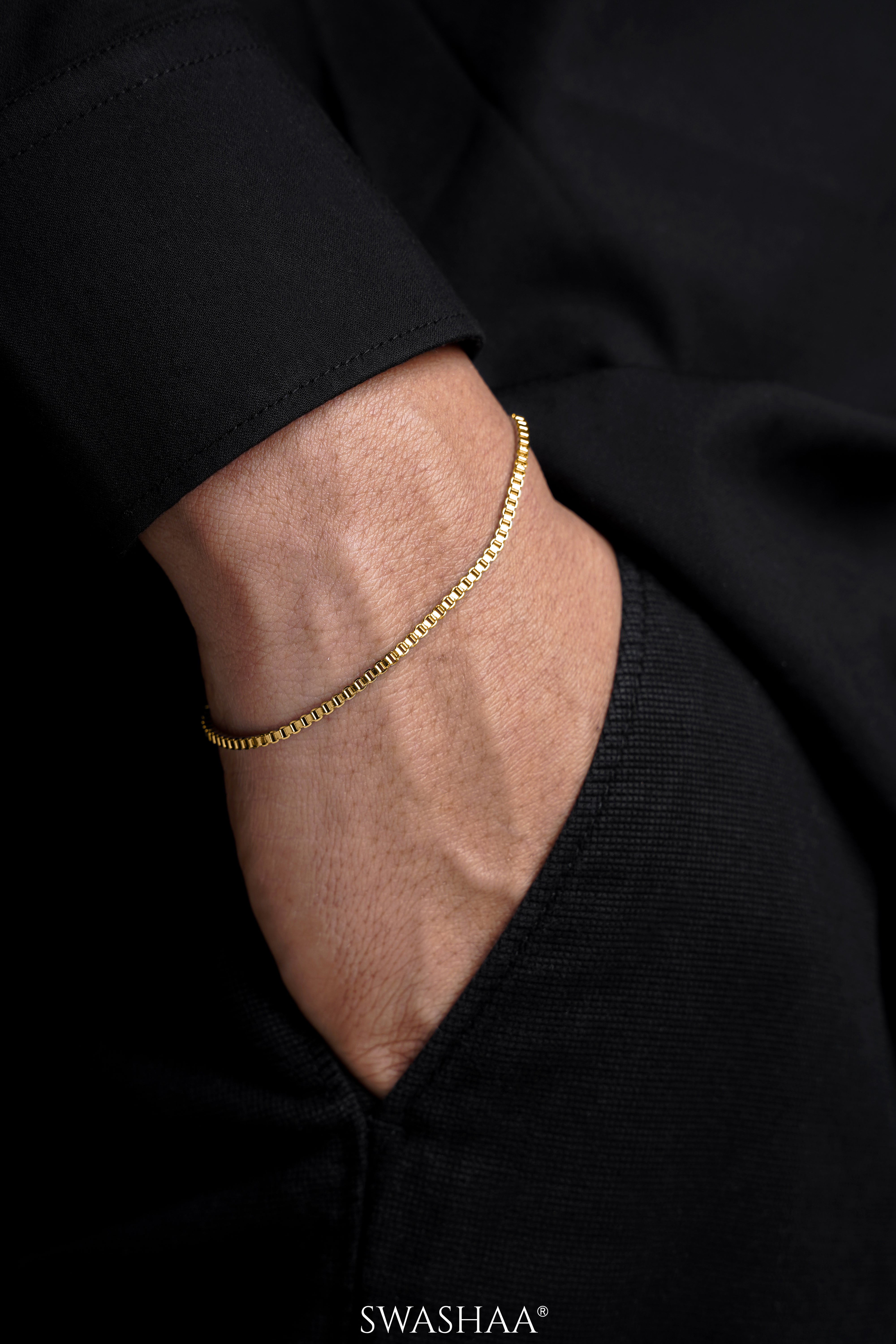 Box Chain 18K Gold Plated 2 MM Men's Bracelet