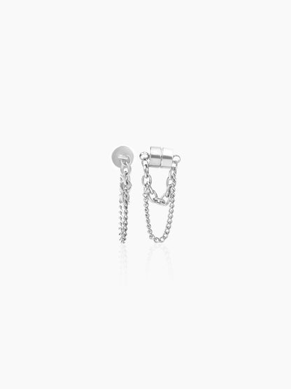 Brain Layered Silver Men's Dangling Chain Earrings