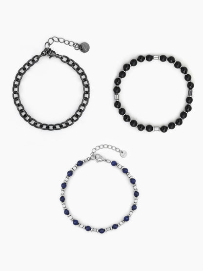 Brayden Black - Silver Men's Bracelet Set