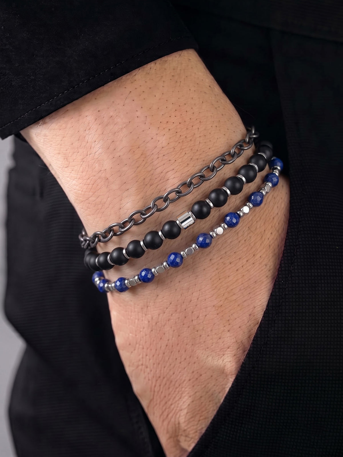 Brayden Black - Silver Men's Bracelet Set