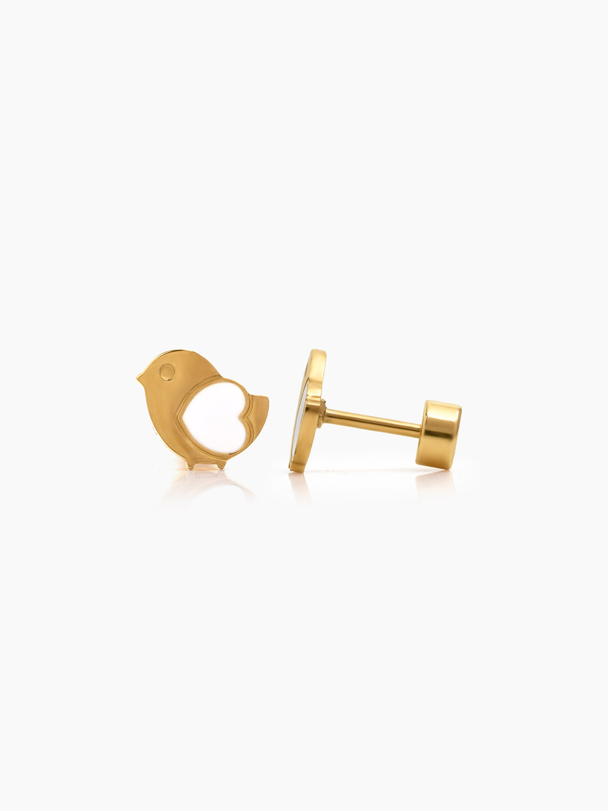 Breezy Bird White Heart 18K Gold Plated Kid's Earrings