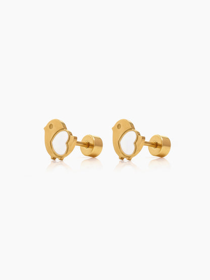 Breezy Bird White Heart 18K Gold Plated Kid's Earrings