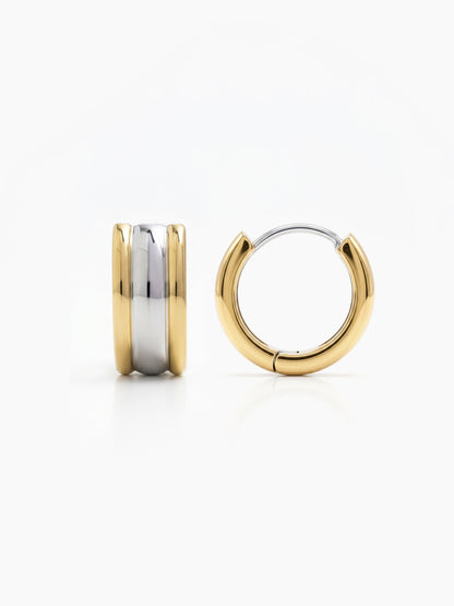 Brennor Two Tone 18K Gold Plated - Silver Men's Hoop Earrings