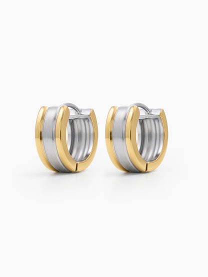 Brennor Two Tone 18K Gold Plated - Silver Men's Hoop Earrings