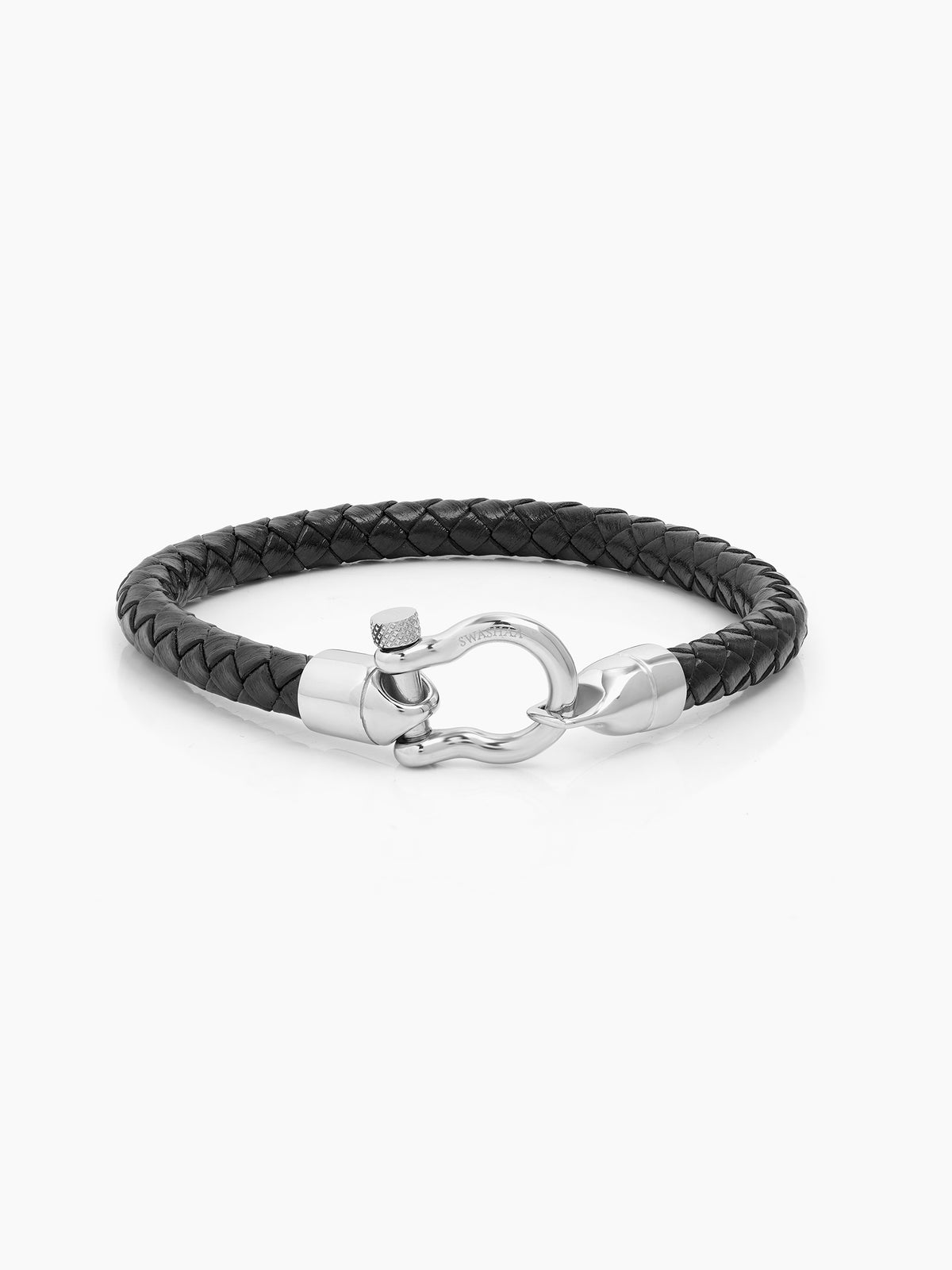Brevin Silver - Black Men's Leather Bracelet