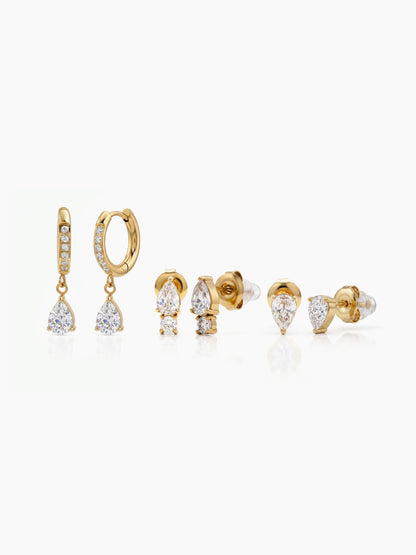 Briosa Pear Drop Diamond 18K Gold Plated Women's Earring Sets 