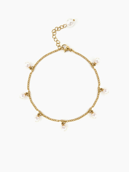 Brivara Pearl Drop Charms 18K Gold Plated Women's Anklet 