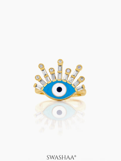 Bruce Evil Eye Aqua 18K Gold Plated Ring