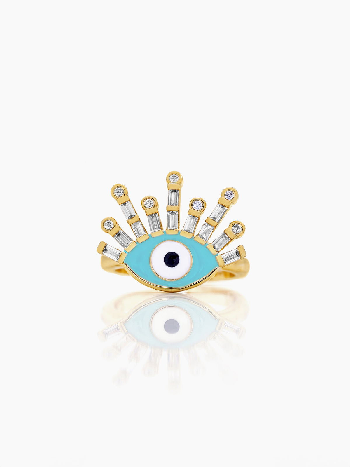 Bruce Evil Eye Aqua 18K Gold Plated Ring