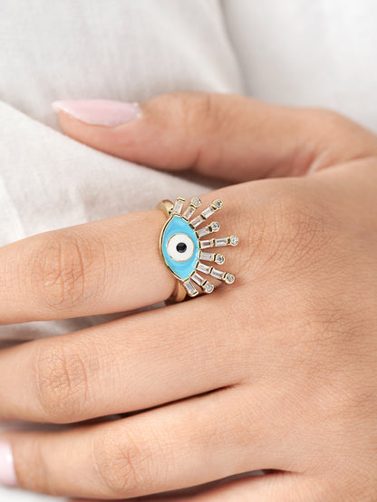 Bruce Evil Eye Aqua 18K Gold Plated Ring