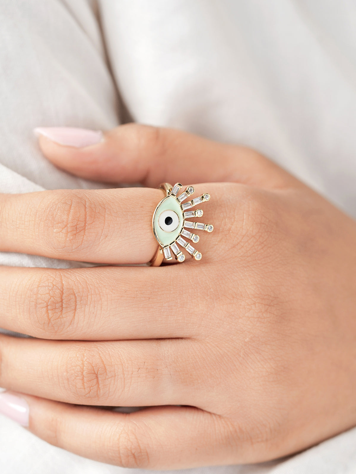 Bruce Evil Eye Mint 18K Gold Plated Ring