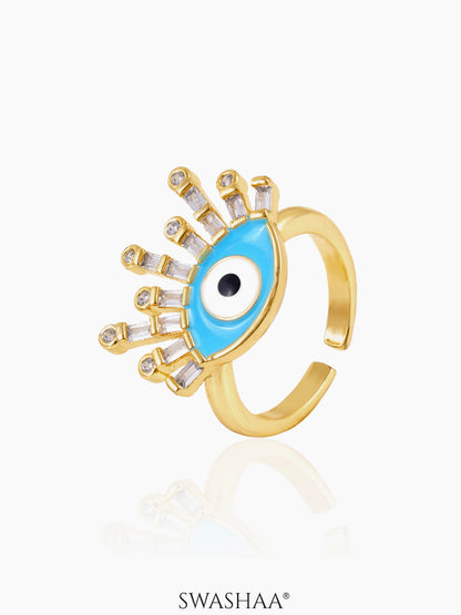 Bruce Evil Eye Aqua 18K Gold Plated Ring