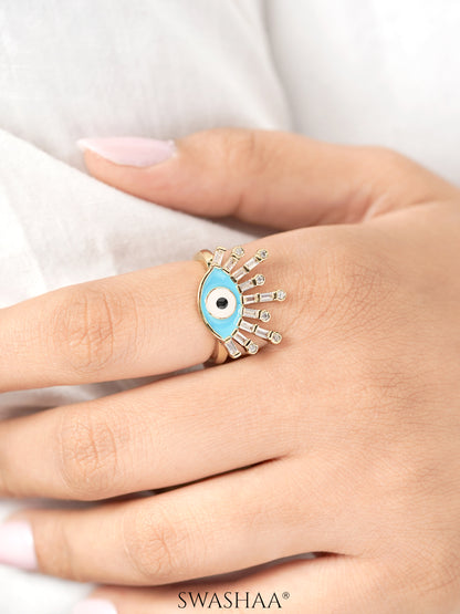 Bruce Evil Eye Aqua 18K Gold Plated Ring