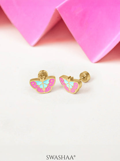 Bubbly Butterfly Charm 18K Gold Plated Kid's Stud Earrings