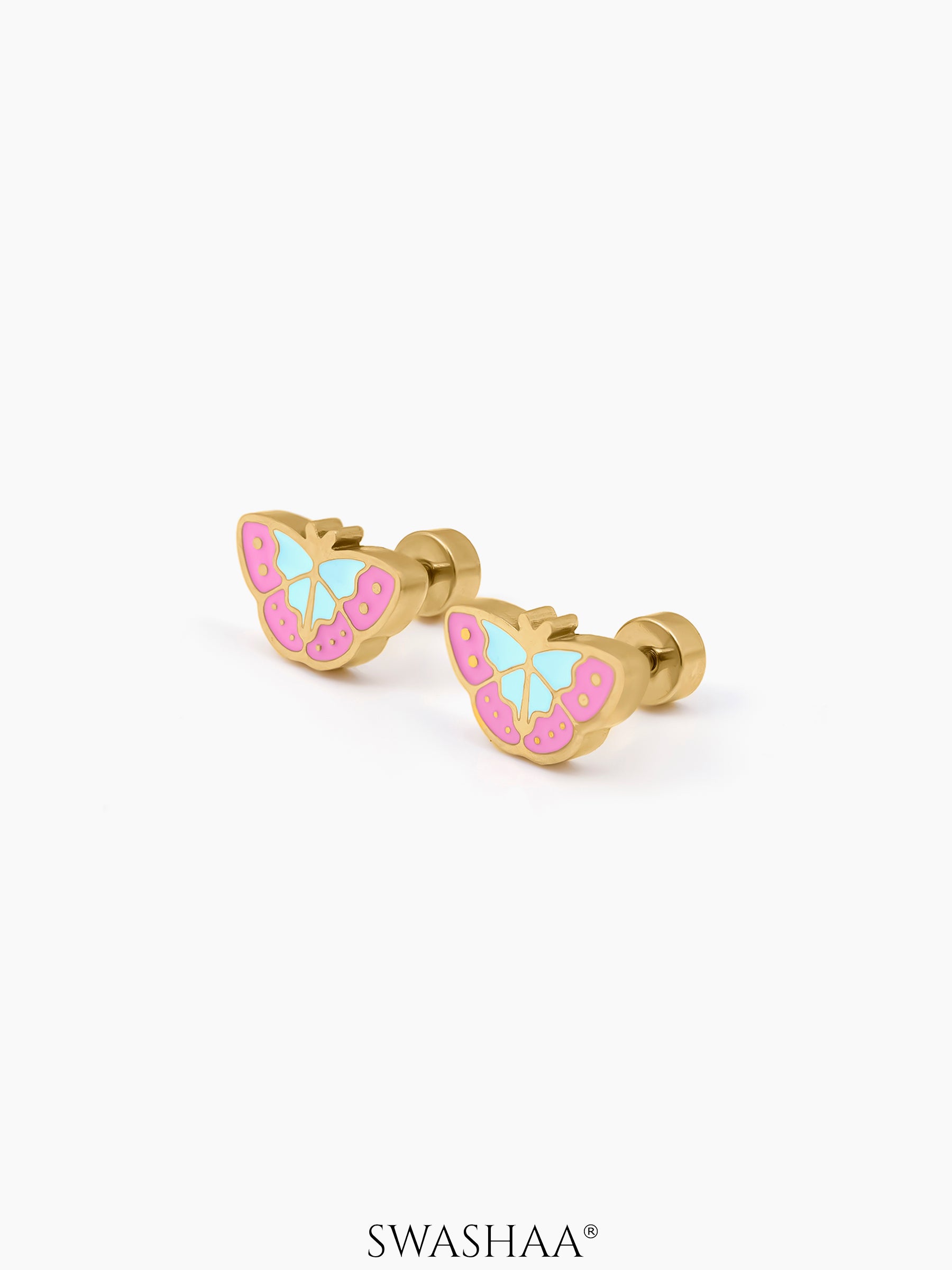 Bubbly Butterfly Charm 18K Gold Plated Kid's Stud Earrings